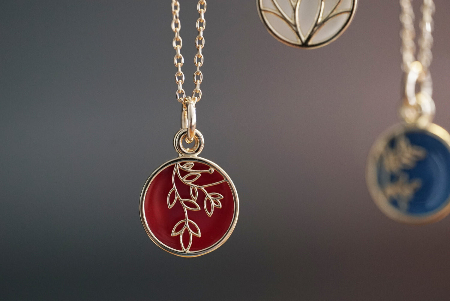 10K Yellow Gold and Red Cold Enamel Pendant