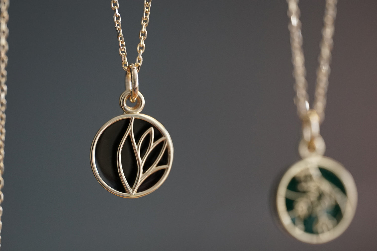 10K Yellow Gold and Black Cold Enamel Pendant