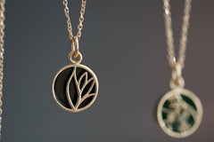 10K Yellow Gold and Black Cold Enamel Pendant