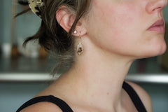 14K Yellow Gold Agate Riverside Drop Earrings on a light skin tone woman